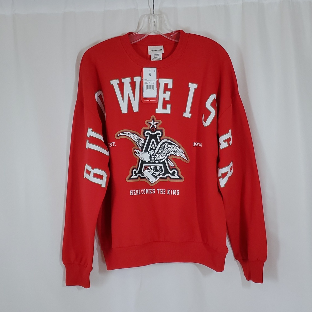 Officially Licensed Budweiser "Here Comes The King" Crewneck Graphic Sweatshirt